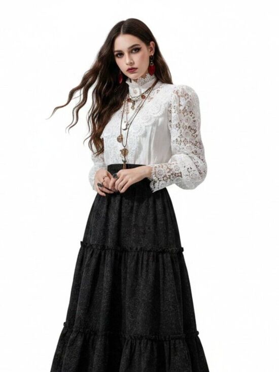 Tops - Victorian White Cut Out Puff Sleeve Cotton Linen Blouse Medium NWT